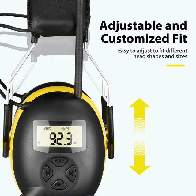 Alt view image 7 of 7 - AM/FM Radio Headphones with Digital Display, 30dB AM FM Hearing Protection Safety Ear Muff, Ear Protection Headphone for Mowing, Landscaping, Shooting and Construction Black-Yellow