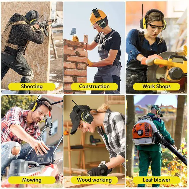 Alt view image 6 of 7 - AM/FM Radio Headphones with Digital Display, 30dB AM FM Hearing Protection Safety Ear Muff, Ear Protection Headphone for Mowing, Landscaping, Shooting and Construction Black-Yellow