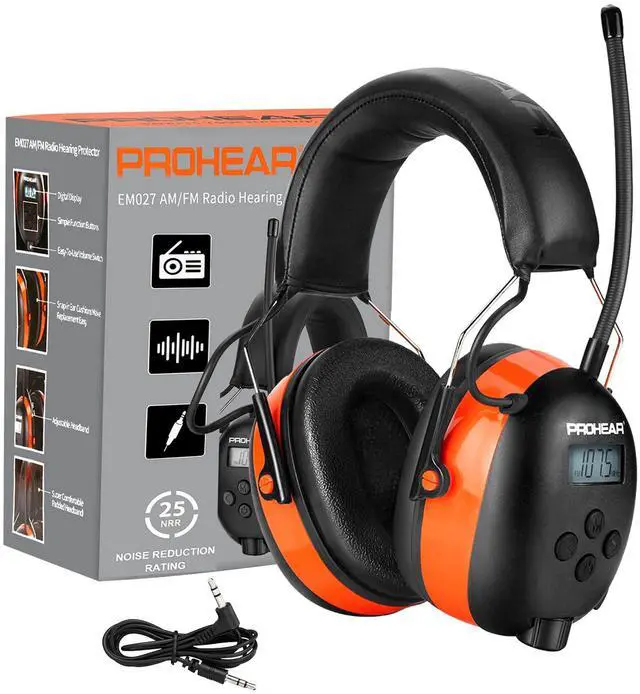 Main image of 027 AM FM Radio Headphones with Digital Display, 25dB NRR, Safety Ear Protection Earmuffs for Mowing, Snowblowing, Construction, Work Shops - Orange