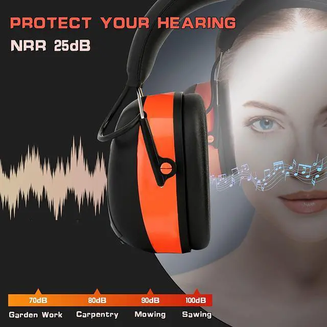 Alt view image 4 of 6 - 027 AM FM Radio Headphones with Digital Display, 25dB NRR, Safety Ear Protection Earmuffs for Mowing, Snowblowing, Construction, Work Shops - Orange