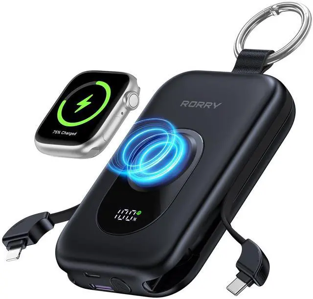 Main image of CharmGo Portable Charger, 20000mAh PD 30W Portable Charger Power Bank with 2 Built-in Cables, Fast Charging Battery Pack with Keychain, Travel Essentials for iPhone, Apple Watch, iPad, Black