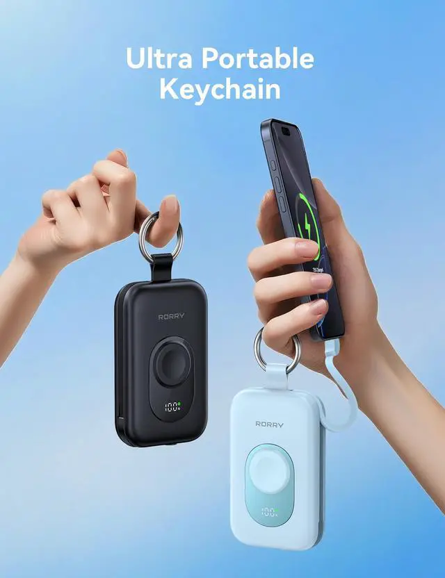 Alt view image 6 of 6 - CharmGo Portable Charger, 20000mAh PD 30W Portable Charger Power Bank with 2 Built-in Cables, Fast Charging Battery Pack with Keychain, Travel Essentials for iPhone, Apple Watch, iPad, Black