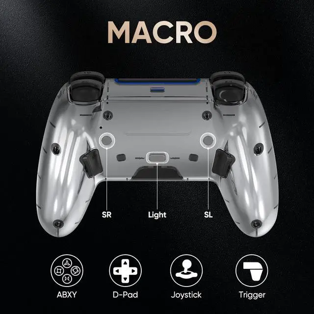 Alt view image 4 of 7 - Wireless Controller for PS5/PS5 Pro/Slim/PC/Steam Deck, Gamepad with Macro/Turbo Function, Dual Vibration, Hall Effect Joysticks, 6-Axis Motion Gaming Controller with Speaker, 3.5mm Jack - Metallic