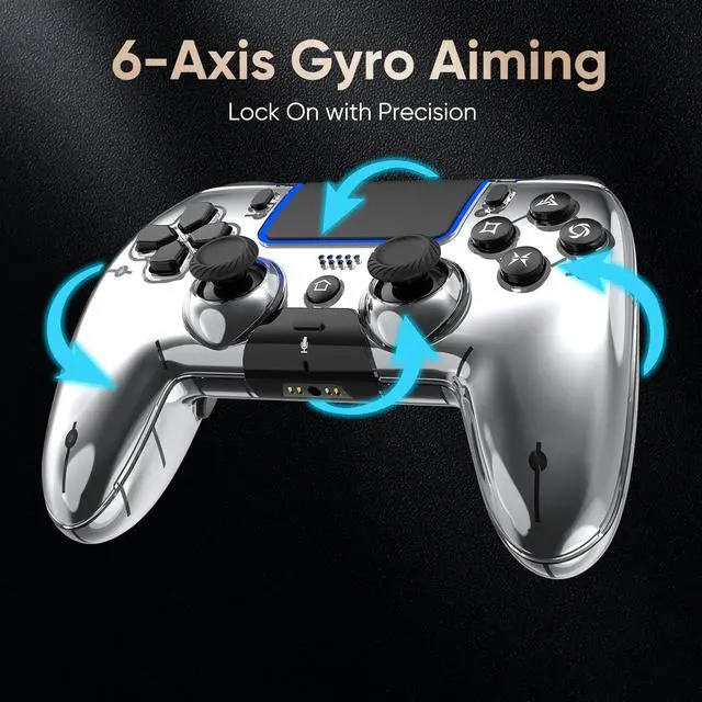 Alt view image 5 of 7 - Wireless Controller for PS5/PS5 Pro/Slim/PC/Steam Deck, Gamepad with Macro/Turbo Function, Dual Vibration, Hall Effect Joysticks, 6-Axis Motion Gaming Controller with Speaker, 3.5mm Jack - Metallic