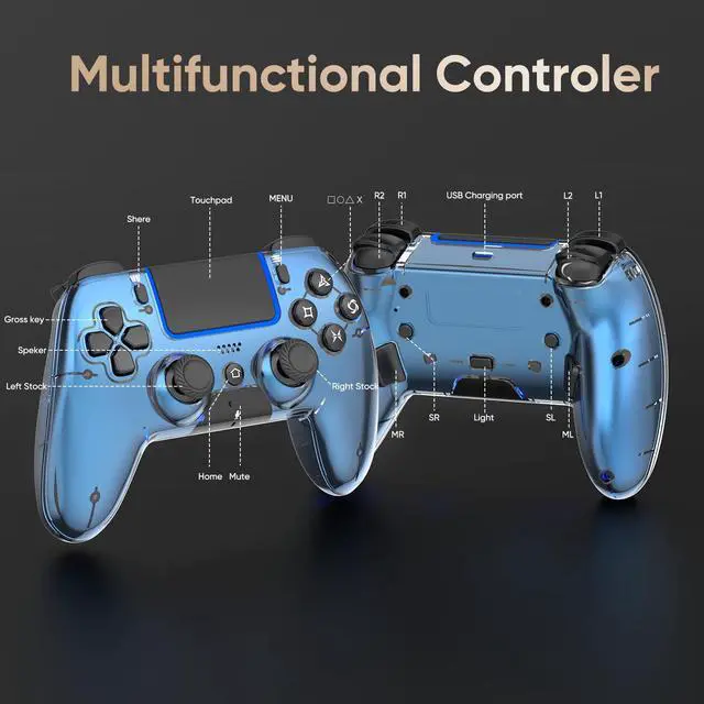 Alt view image 2 of 7 - Wireless Controller for PS5/PS5 Pro/Slim/PC/Steam Deck, Gamepad with Macro/Turbo Function, Dual Vibration, Hall Effect Joysticks, 6-Axis Motion Gaming Controller with Speaker, 3.5mm Jack - Metallic Bl