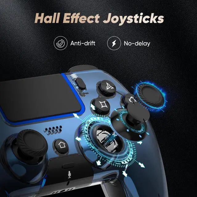 Alt view image 3 of 7 - Wireless Controller for PS5/PS5 Pro/Slim/PC/Steam Deck, Gamepad with Macro/Turbo Function, Dual Vibration, Hall Effect Joysticks, 6-Axis Motion Gaming Controller with Speaker, 3.5mm Jack - Metallic Bl