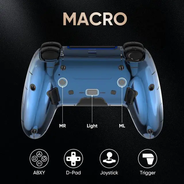 Alt view image 4 of 7 - Wireless Controller for PS5/PS5 Pro/Slim/PC/Steam Deck, Gamepad with Macro/Turbo Function, Dual Vibration, Hall Effect Joysticks, 6-Axis Motion Gaming Controller with Speaker, 3.5mm Jack - Metallic Bl