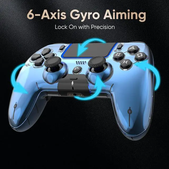 Alt view image 5 of 7 - Wireless Controller for PS5/PS5 Pro/Slim/PC/Steam Deck, Gamepad with Macro/Turbo Function, Dual Vibration, Hall Effect Joysticks, 6-Axis Motion Gaming Controller with Speaker, 3.5mm Jack - Metallic Bl