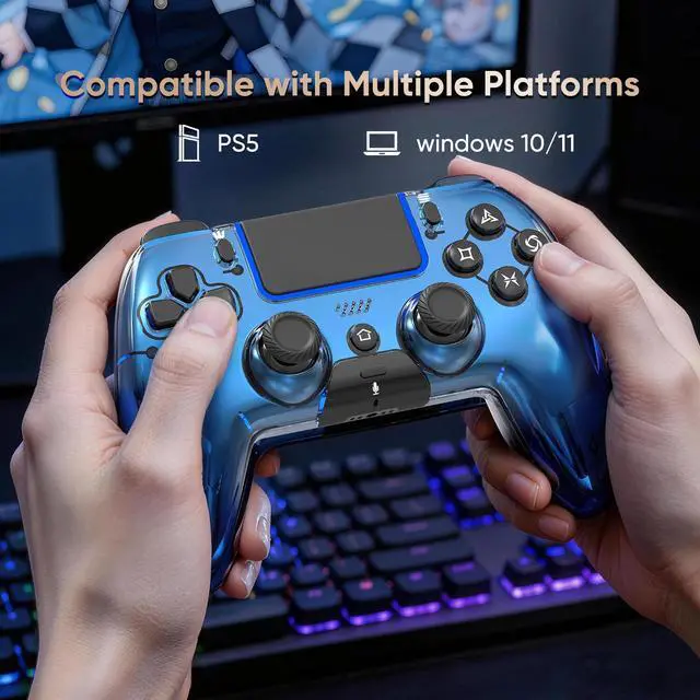 Alt view image 7 of 7 - Wireless Controller for PS5/PS5 Pro/Slim/PC/Steam Deck, Gamepad with Macro/Turbo Function, Dual Vibration, Hall Effect Joysticks, 6-Axis Motion Gaming Controller with Speaker, 3.5mm Jack - Metallic Bl