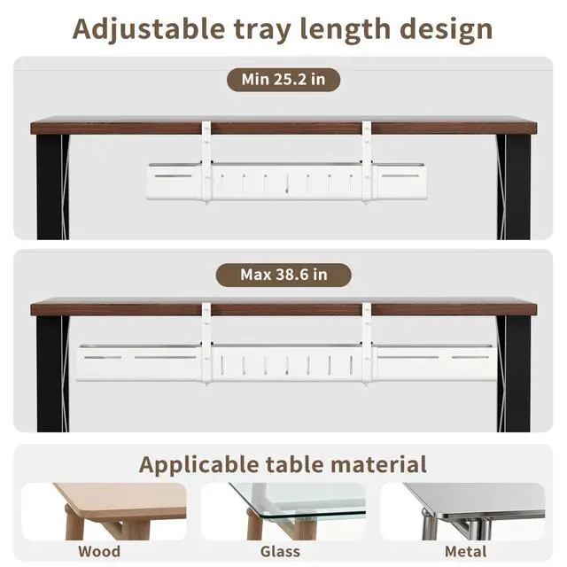 Alt view image 2 of 7 - Under Desk Cable Management, Expandable 25.2"38.6" Cable Management Under Desk No Drill, Heavy Duty Carbon Steel with Clamp, Hidden Cord Organizer for Desk, Home Office Standing Desk White
