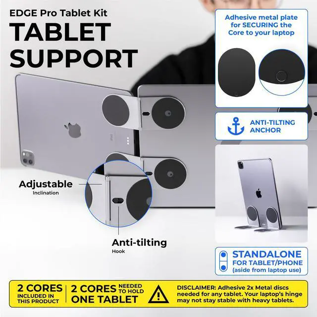 Alt view image 3 of 6 - Edge Pro Tablet Kit - Mount and Phone Magnetic Holder, Smartworking & Productivity Stand Accessory, Compatible with MagSafe, Compatible with Any Tablet or Phone, Black