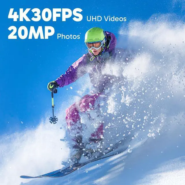 Alt view image 2 of 7 - 4K Action Camera - Vision 3 20MP Underwater Waterproof Camera with 4X Zoom 170° Wide Angle WiFi Sports Cam with Remote 2 Batteries and Mounting Accessories Kit