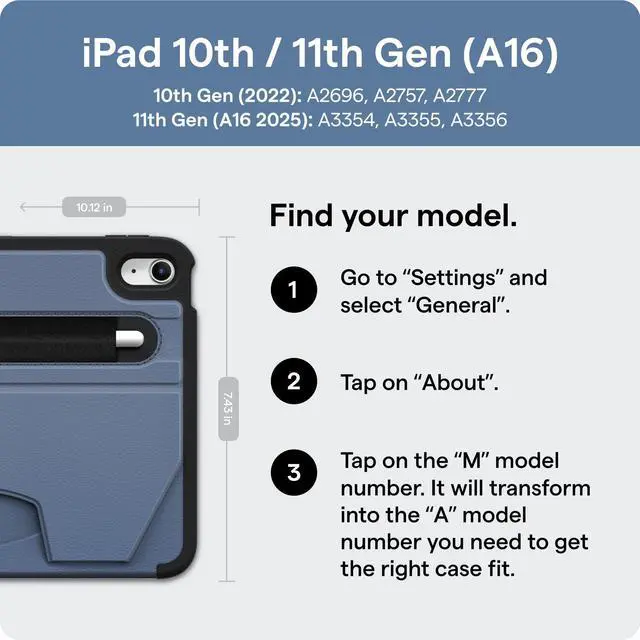 Alt view image 2 of 7 - for iPad A16 11th Generation 11 Inch (2025), 10th Gen 10.9 Inch (2022) Magnetic Stand & Sleep/Wake Cover, Model #s A3354, A3355, A3356, A2696, A2757, A2777, Stealth Black