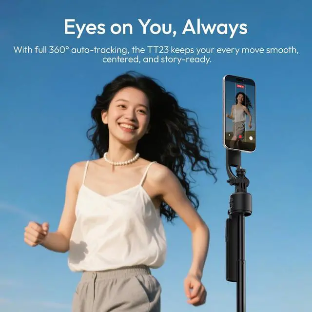 Alt view image 3 of 7 - TT23M 63" Magnetic Face Tracking Tripod for iPhone, 360° Smart Auto Face Tripod with Remote, Selfie Stick for MagSafe that Follows Your Movement for iPhone 17/16/15/14/13/Android/Camera/GoPro