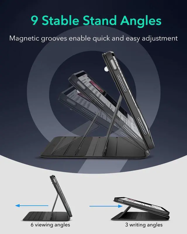 Alt view image 7 of 7 - for iPad Air 13 Inch Case M4/M3/M2 (2026/2025/2024), Removable Magnetic Cover with Pencil Charging & Storage, Adjustable Portrait/Landscape Stand, 9 Standing Angles, Shift Series, Black
