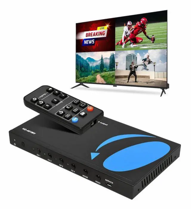 Main image of HDMI Switcher 4 in 1 Out with Quad Screen Multiviewer - Supports 1080p, DTS/Dolby Audio, IR Remote Control, Seamless Switching, Compatible with HDMI Devices
