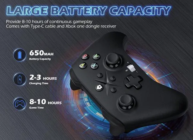Alt view image 3 of 6 - Wireless Controller for X-box One, X-box Series X/S, PC, Switch, iOS, Android, LED Gaming Controller with TURBO, Macro Function, 6-Axis Gyro, 3.5mm Audio Jack, 2.4GHz AdapterBlack and white two-pack