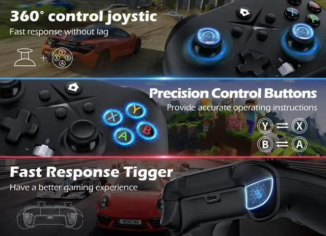 Alt view image 6 of 6 - Wireless Controller for X-box One, X-box Series X/S, PC, Switch, iOS, Android, LED Gaming Controller with TURBO, Macro Function, 6-Axis Gyro, 3.5mm Audio Jack, 2.4GHz AdapterBlack and white two-pack