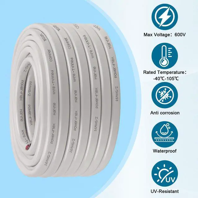 Alt view image 3 of 7 - 16 Gauge Marine Wire, 150FT 16 AWG Tinned Copper Oxygen-Free Boat Cable Duplex, Waterproof & Corrosion Resistant for Automotive, RV, Solar, LED, Outdoor Use