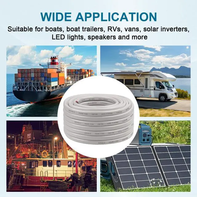 Alt view image 7 of 7 - 16 Gauge Marine Wire, 150FT 16 AWG Tinned Copper Oxygen-Free Boat Cable Duplex, Waterproof & Corrosion Resistant for Automotive, RV, Solar, LED, Outdoor Use