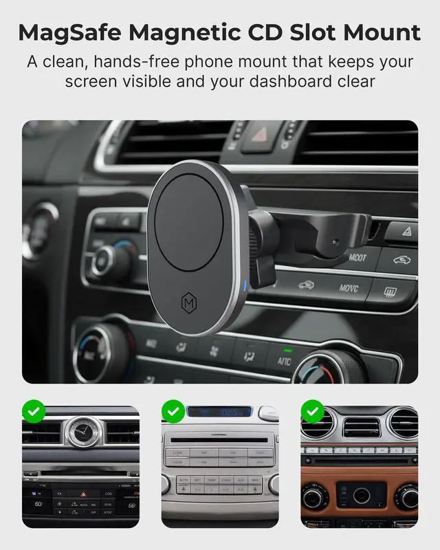 Alt view image 3 of 6 - 15W MagSafe Car Mount CD Slot Charger, Wireless Car Charger Phone Holder, Magnetic CD Mount Charger with N52 Magnet, Fast Charging, 360 Rotation, Compatible with iPhone 14/15/16/17/Galaxy