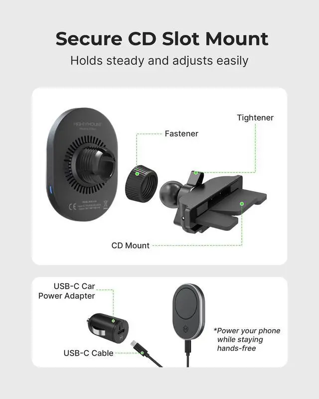 Alt view image 4 of 6 - 15W MagSafe Car Mount CD Slot Charger, Wireless Car Charger Phone Holder, Magnetic CD Mount Charger with N52 Magnet, Fast Charging, 360 Rotation, Compatible with iPhone 14/15/16/17/Galaxy