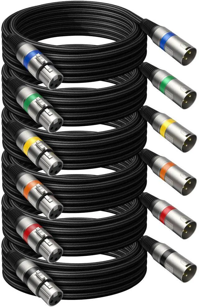 Main image of Professional 6 Pack 25FT XLR Cables, Noise Free and Long-Lasting Braided XLR Microphone Cable, All Copper Conductors Balanced Male to Female Mic Cable for Studio Monitor, Mixer, DMX, Colorful