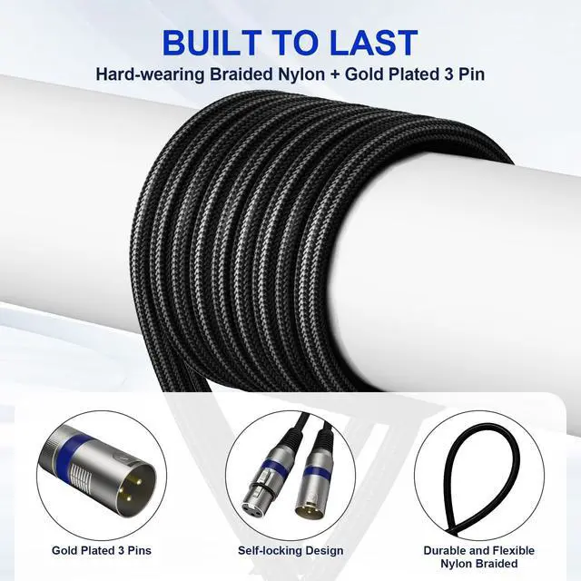 Alt view image 2 of 6 - Professional 6 Pack 25FT XLR Cables, Noise Free and Long-Lasting Braided XLR Microphone Cable, All Copper Conductors Balanced Male to Female Mic Cable for Studio Monitor, Mixer, DMX, Colorful
