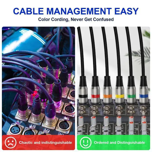Alt view image 3 of 6 - Professional 6 Pack 25FT XLR Cables, Noise Free and Long-Lasting Braided XLR Microphone Cable, All Copper Conductors Balanced Male to Female Mic Cable for Studio Monitor, Mixer, DMX, Colorful