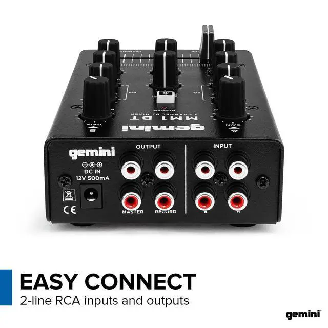 Alt view image 5 of 7 - Portable Bluetooth DJ Mixer 2-Channel Mini Audio Mixer with Wireless Input, RCA, Mic & Headphone Jacks, EQ & Crossfader Compact DJ Mixer Board for Beginners & Mobile DJs (MM1BT)