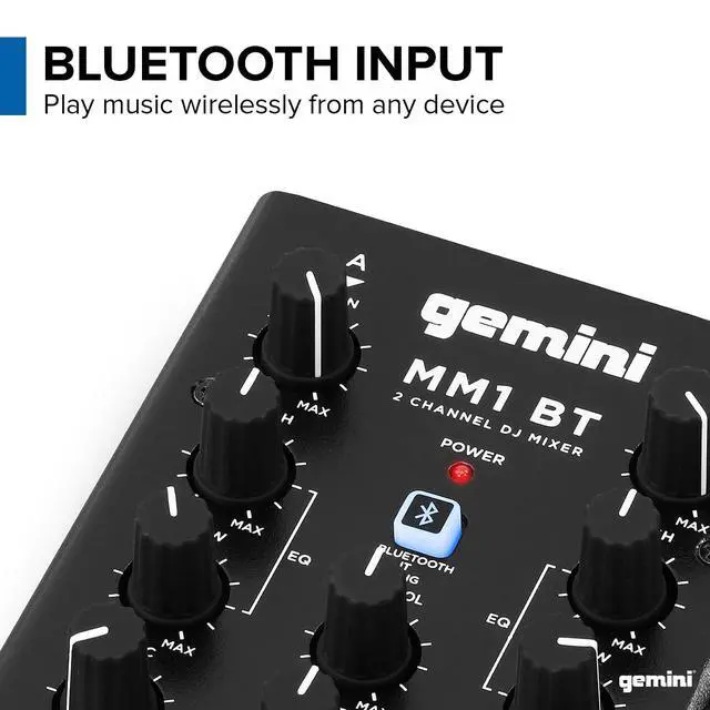 Alt view image 6 of 7 - Portable Bluetooth DJ Mixer 2-Channel Mini Audio Mixer with Wireless Input, RCA, Mic & Headphone Jacks, EQ & Crossfader Compact DJ Mixer Board for Beginners & Mobile DJs (MM1BT)
