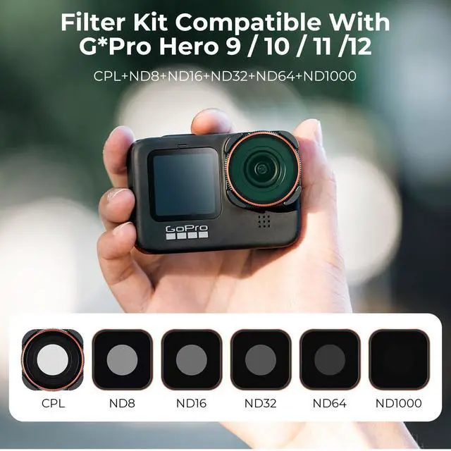 Alt view image 2 of 7 - ND Filter Set Compatible with GoPro Hero12, Hero11, Hero10, Hero9 Black, 6 Pack (CPL/ND8/ND16/ND32/ND64/ND1000) Hero 9/10/11/12 Action Camera Accessory Neutral Density Polarizer Filter Kit