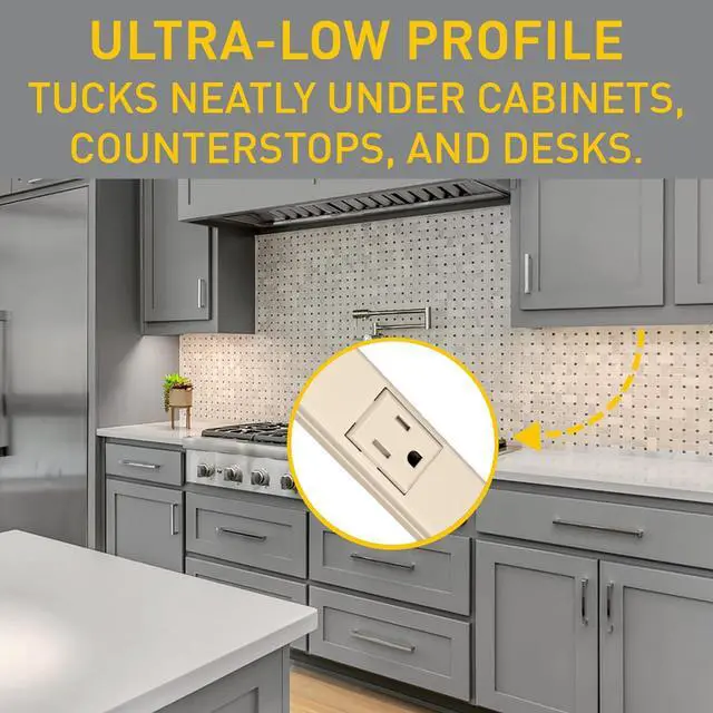 Alt view image 5 of 7 - - Wiremold Wall Mount Power Strip, Ivory Under Counter Power Strip, 3 Foot Steel Kitchen Power Strip, 6 Outlet Power Strip to Use as Cable Management Power Strip, V20GB306