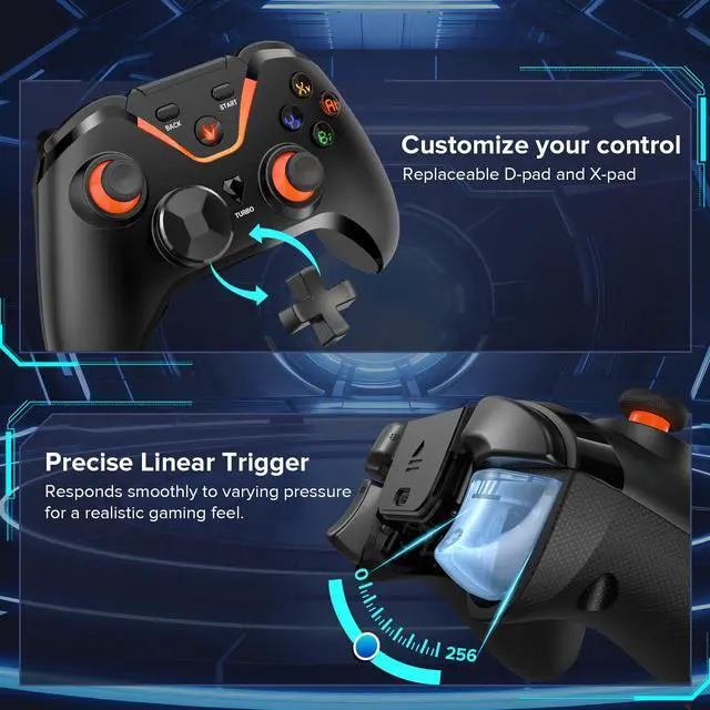 Alt view image 5 of 7 - Wireless Gaming Controller for PC: Wired & 2.4G & Bluetooth Controller with 6-Axis Motion, 2-Motor Stereo Vibration, Turbo, Ergonomic Pro Controller, Compatible with PC/NS/Android (No Xbox/PS, Black)