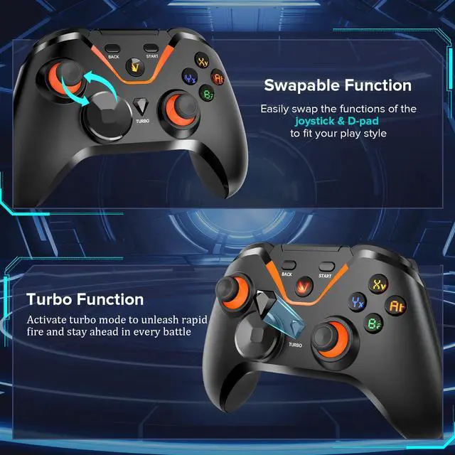 Alt view image 6 of 7 - Wireless Gaming Controller for PC: Wired & 2.4G & Bluetooth Controller with 6-Axis Motion, 2-Motor Stereo Vibration, Turbo, Ergonomic Pro Controller, Compatible with PC/NS/Android (No Xbox/PS, Black)