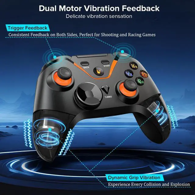 Alt view image 7 of 7 - Wireless Gaming Controller for PC: Wired & 2.4G & Bluetooth Controller with 6-Axis Motion, 2-Motor Stereo Vibration, Turbo, Ergonomic Pro Controller, Compatible with PC/NS/Android (No Xbox/PS, Black)