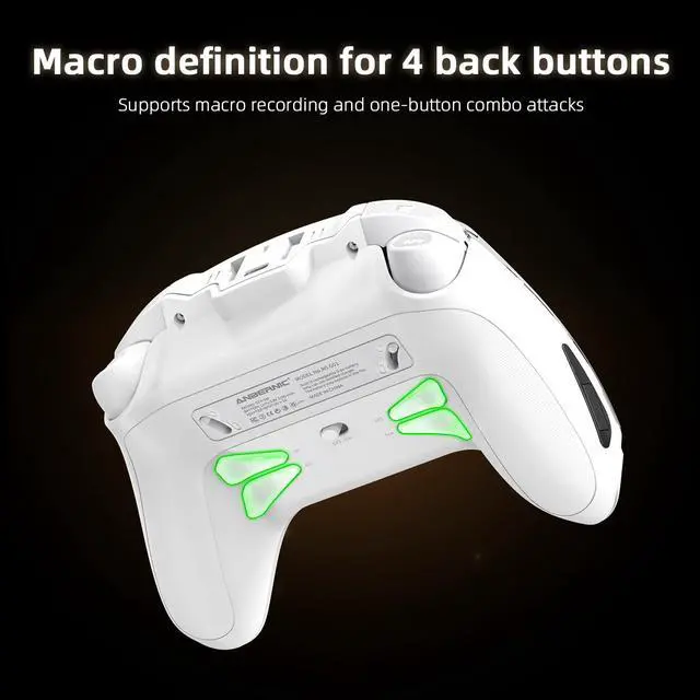 Alt view image 3 of 7 - RG G01 Wireless Gaming Controller with Heart Rate Monitor & Display, Hall Effect Triggers, Programmable Back Buttons for PC, Switch, Steam, Android, iOS - 2.4G/Bluetooth/Wired White