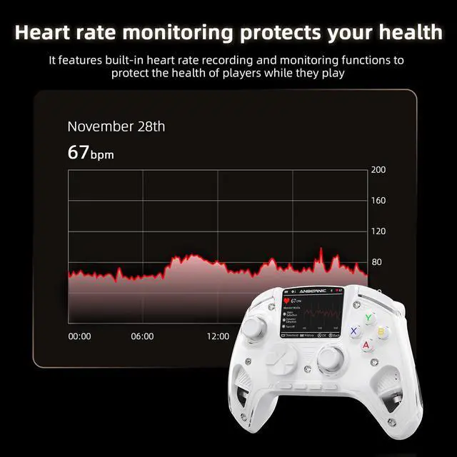 Alt view image 5 of 7 - RG G01 Wireless Gaming Controller with Heart Rate Monitor & Display, Hall Effect Triggers, Programmable Back Buttons for PC, Switch, Steam, Android, iOS - 2.4G/Bluetooth/Wired White