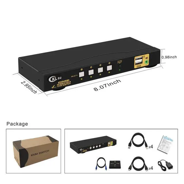 Alt view image 6 of 6 - KVM Switch HDMI 4 Port wit Audio and 4 kit Cables, 4 Port HDMI KVM Switch Support 4K@60Hz 4:4:4, EDID, Hotkey Switching