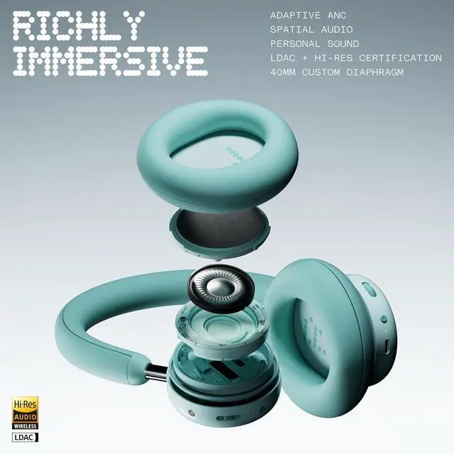 Alt view image 3 of 7 - Headphone Pro Active Noise Canceling Wireless Headphones Bluetooth 5.4 Over The Ear Headset, 50H ANC Playtime, Bass&Treble Slider, Custom EQ&Spatial Audio, Hi-Res LDAC, Dark Grey