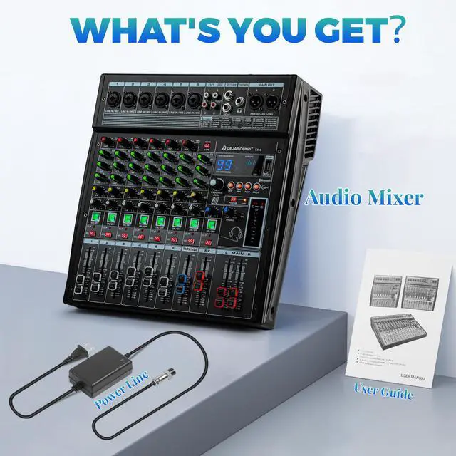 Alt view image 5 of 6 - 6-Channel Professional Audio Mixer, FX-6usb Mixing Console with XLR Inputs, Bluetooth, 99 DSP Effects, MP3, USB Interface for Podcast, Music, Recording, PC 13.39"x3.54"x12.60"inches