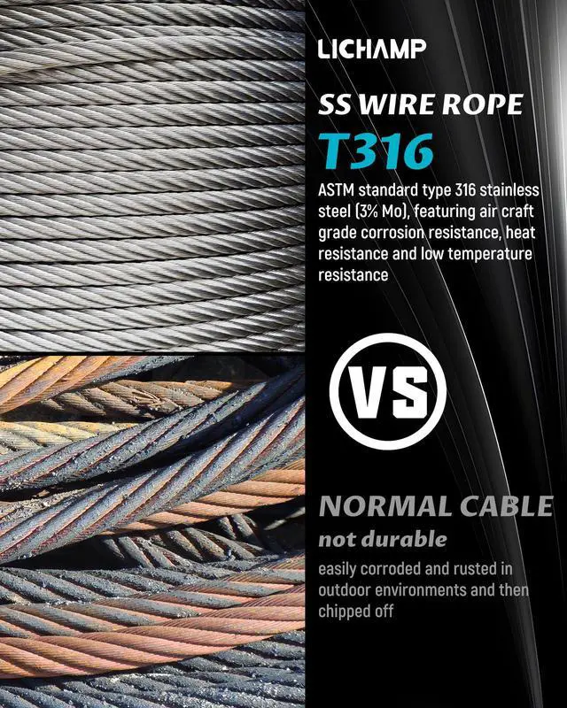 Alt view image 5 of 7 - 650FT 1/8" Stainless Steel Wire Rope Cable, Aircraft 316 SS Braided Steel Wire Thin Metal Cable Hardware for Deck Railing Handrail Safety System, SSC650