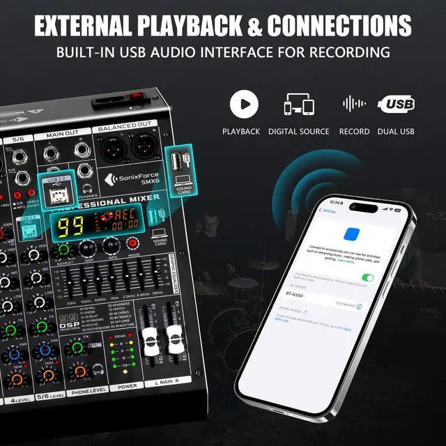 Alt view image 4 of 7 - 6 Channel DJ Audio Mixer, Professional Sound Board Console