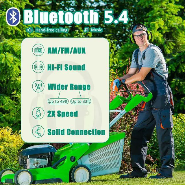 Alt view image 2 of 7 - 033 Upgraded 5.4 Bluetooth Hearing Protection AM FM Radio Headphones, Noise Reduction Safety Earmuffs with Rechargeable 1500mAH Battery, 31dB SNR Ear Protector for Mowing Lawn,Gifts for Father