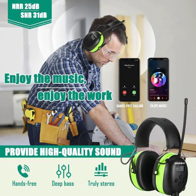 Alt view image 3 of 7 - 033 Upgraded 5.4 Bluetooth Hearing Protection AM FM Radio Headphones, Noise Reduction Safety Earmuffs with Rechargeable 1500mAH Battery, 31dB SNR Ear Protector for Mowing Lawn,Gifts for Father