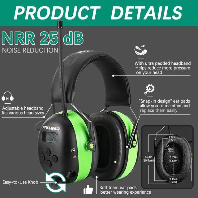 Alt view image 4 of 7 - 033 Upgraded 5.4 Bluetooth Hearing Protection AM FM Radio Headphones, Noise Reduction Safety Earmuffs with Rechargeable 1500mAH Battery, 31dB SNR Ear Protector for Mowing Lawn,Gifts for Father