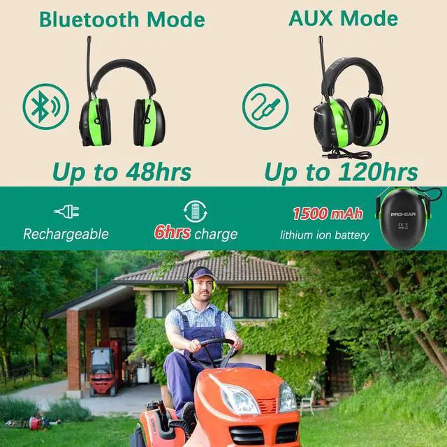 Alt view image 5 of 7 - 033 Upgraded 5.4 Bluetooth Hearing Protection AM FM Radio Headphones, Noise Reduction Safety Earmuffs with Rechargeable 1500mAH Battery, 31dB SNR Ear Protector for Mowing Lawn,Gifts for Father