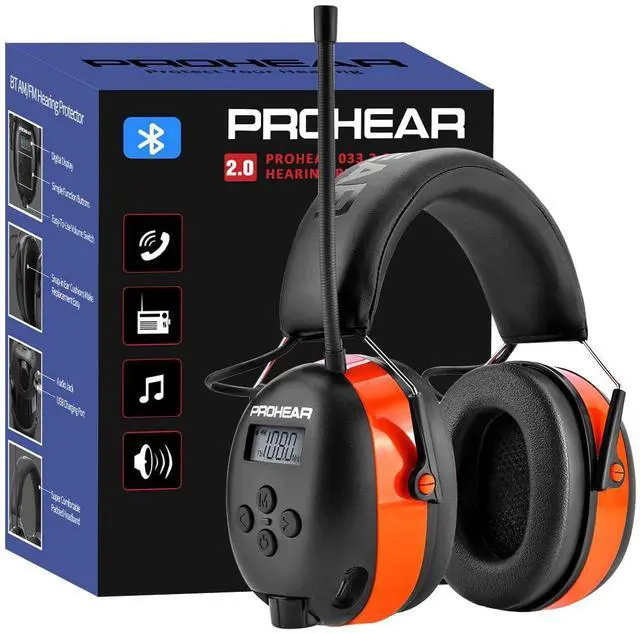 Main image of 033 2.0 Upgraded Bluetooth Hearing Protection AM FM Radio Headphones - 31SNR Noise Reduction Ear Muffs with Long-Lasting Stable Rechargeable Battery - 50 Hrs for Mowing Snowblowing - Orange