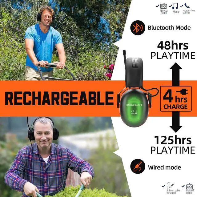 Alt view image 2 of 7 - 033 2.0 Upgraded Bluetooth Hearing Protection AM FM Radio Headphones - 31SNR Noise Reduction Ear Muffs with Long-Lasting Stable Rechargeable Battery - 50 Hrs for Mowing Snowblowing - Orange