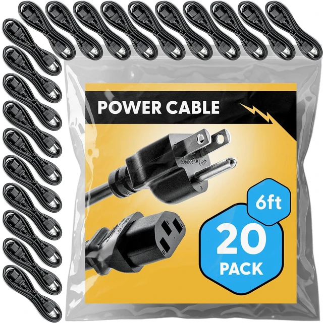 Main image of UL Approved 6ft Universal Power Cord (20 Pack) - IEC C13 to NEMA 5-15P Computer Monitor Cable for IT Departments, Data Centers & Bulk Purchasing - 18AWG 10A 125V
